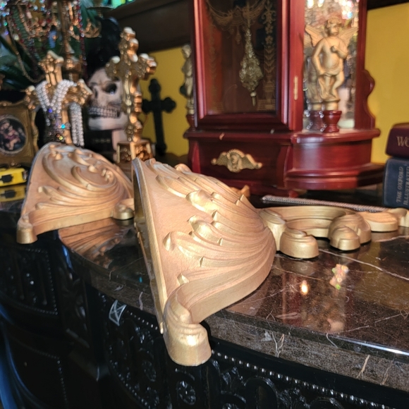 Pair syroco MCM gold wall sconces VINTAGE decor planter - Picture 7 of 14